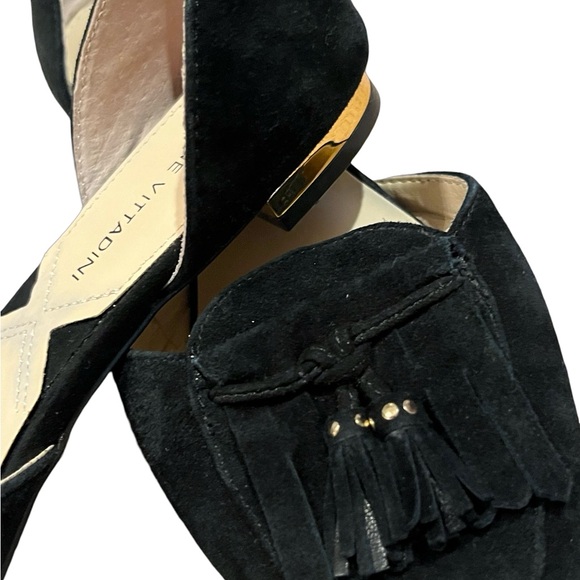 Adrienne Vitadini Black Pointed Toe leather Flats- Gold Herl - black pointy 6.5 - Picture 3 of 6